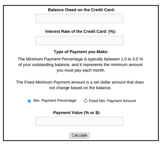 Credit Card Minimum Payment Calculator