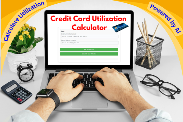 Person using a credit card usage calculator on a laptop to boost credit score.