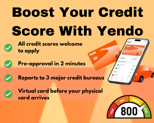 CTA image encouraging users to apply for the Yendo Credit Card to boost credit score in 2025